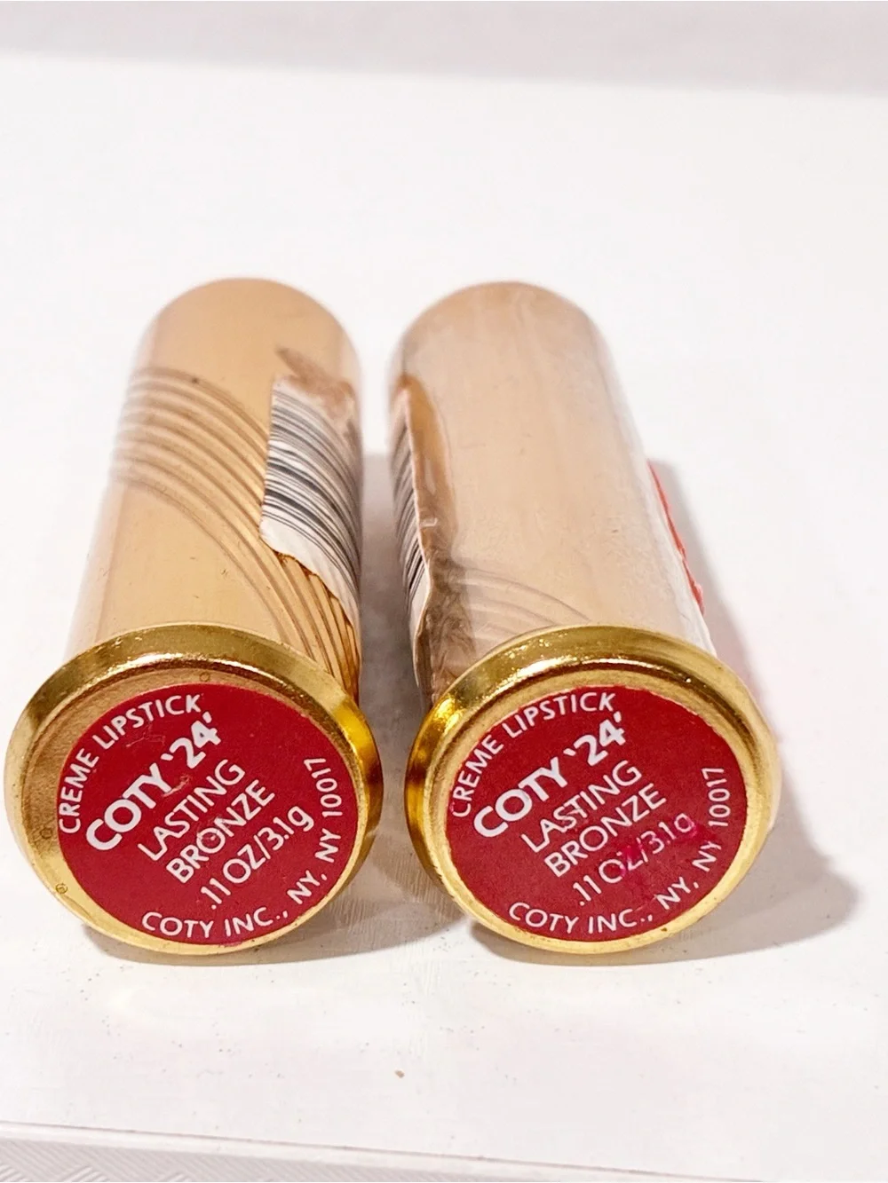 VINTAGE COLLECTIBLE ORIGINAL COTY  24 GOLD TUBE LIPSTICK Lasting Bronze Lot of 2